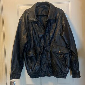 VTG,Giovanni Navarre Shell 💯% Leather Men's Black Leather Jacket Size 2X